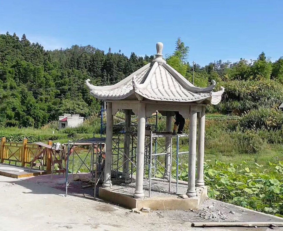 水泥仿木复古亭子 宜春景观小品水泥仿古六角凉亭